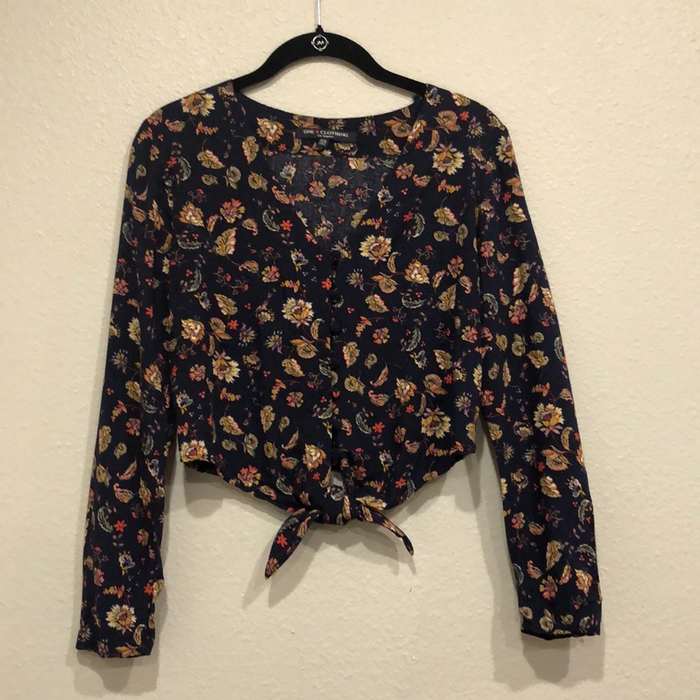 One Clothing Floral Print Navy Blouse